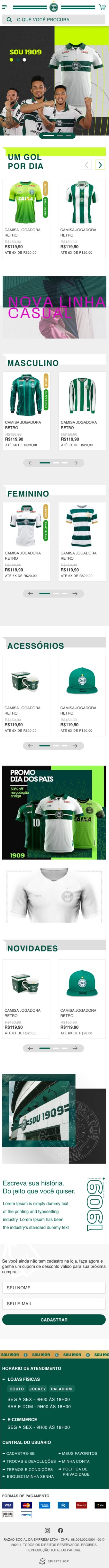 Coritiba home page in mobile